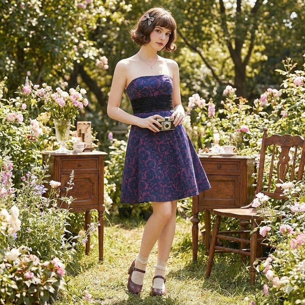 Vintage 2000s Fairycore Prom Dress Purple Rose Tulle Mini Coquette Twee Small
